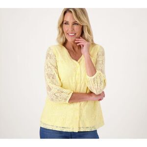 Fashion Women's Top Sz 2XS (XXS) Knit Lace Button Front Yellow A574851